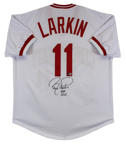 Barry Larkin "HOF '12" Authentic Signed White Pro Style Jersey BAS Witnessed