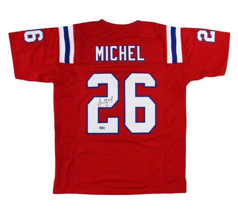 Sony Michel Signed New England Custom Red Jersey