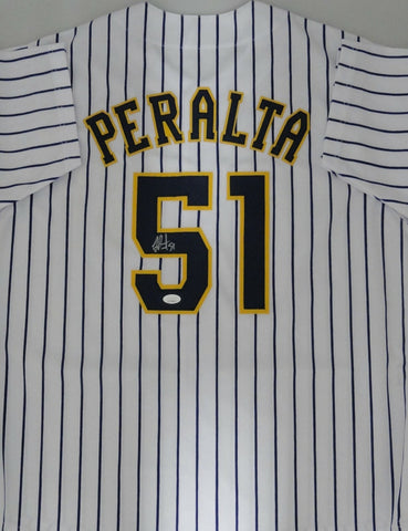 Brewers FREDDY PERALTA Signed Custom Replica Pinstripe Jersey AUTO - JSA