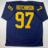 Autographed/Signed Aidan Hutchinson Michigan Blue Jersey Beckett BAS COA
