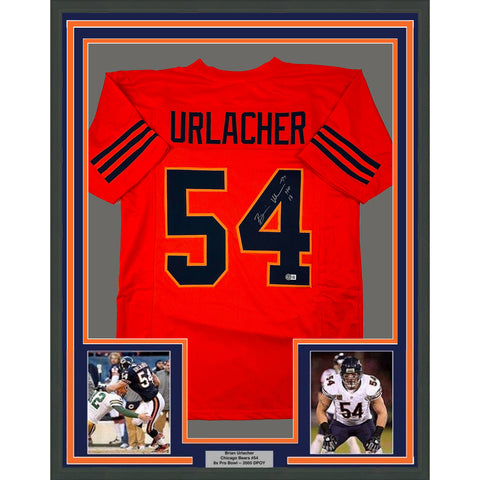 Framed Autographed/Signed Brian Urlacher 33x42 HOF Orange Retro Jersey BAS COA