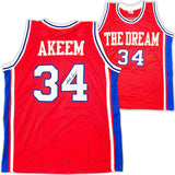 HOUSTON COUGARS HAKEEM OLAJUWON AUTOGRAPHED SIGNED RED JERSEY JSA STOCK #215696