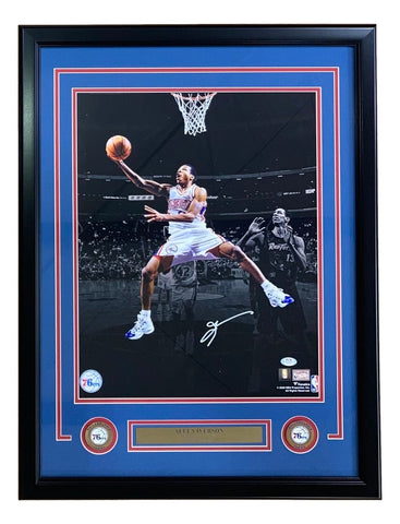Allen Iverson Signed Framed 16x20 Philadelphia 76ers Rookie Photo PSA ITP