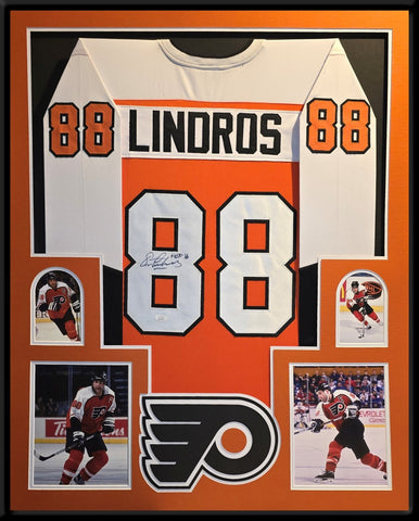 FRAMED PHILADELPHIA FLYERS ERIC LINDROS AUTOGRAPHED INSCRIBED JERSEY JSA COA
