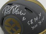 Rocky Bleier HOF Signed/Inscr Slate Mini Helmet Steelers Beckett Witness 191556