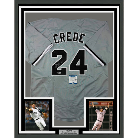 Framed Autographed/Signed Joe Crede 33x42 Chicago Grey Jersey Beckett BAS COA
