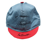 Ron Turcotte, Steve Cauthen & Jean Cruguet Signed Triple Crown Silk Blue/Red Hat
