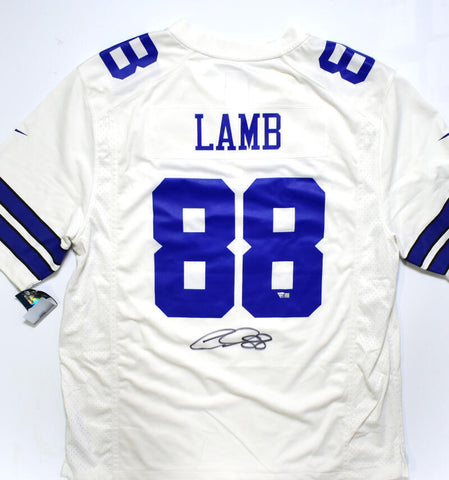 CeeDee Lamb Autographed Cowboys White Nike Game Jersey- Fanatics *Black