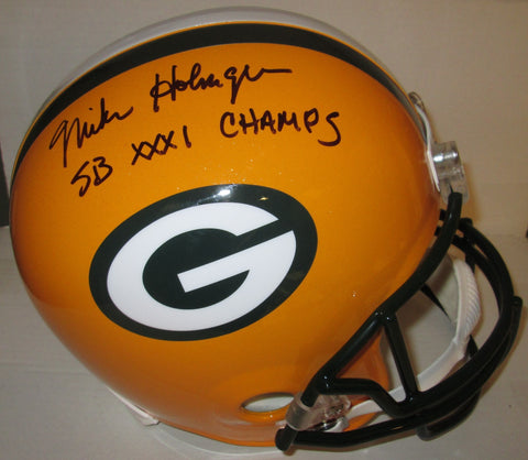Packers MIKE HOLMGREN Signed Full Size Replica Helmet AUTO w/ SB XXXI Champ