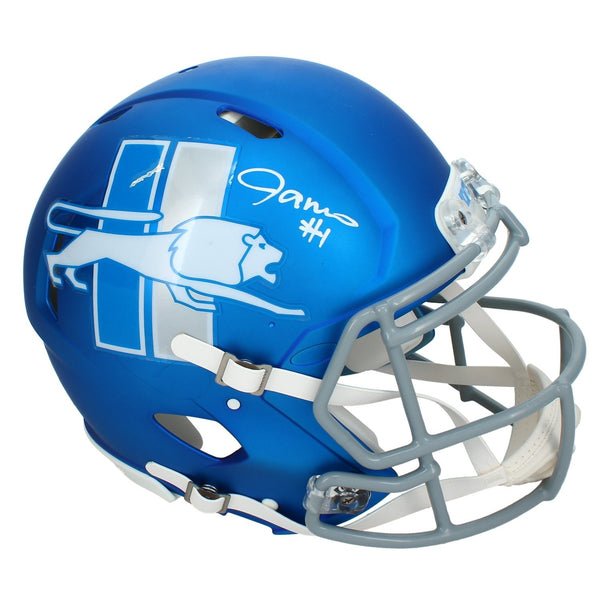Jameson Williams Autographed Lions Blue 2023 Alternate Authentic Helmet Beckett