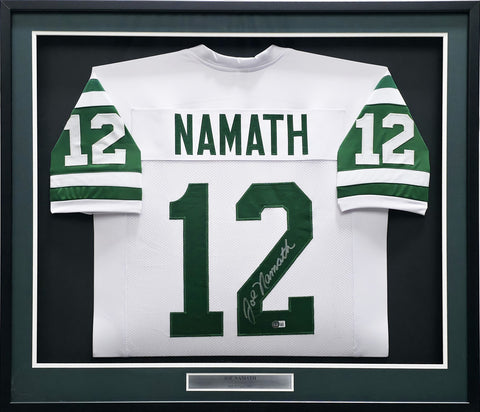 Jets Joe Namath Autographed Framed White Jersey (Chip) Beckett Witness #W175526