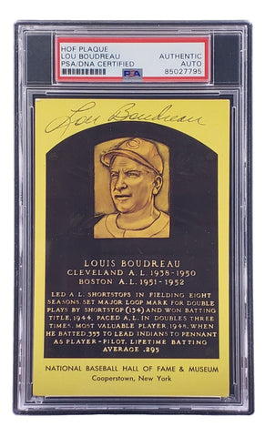 Lou Boudreau Signed 4x6 Cleveland HOF Plaque Card PSA/DNA 85027795