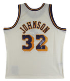 Lakers Magic Johnson Signed Cream 1984-85 M&N HWC Swingman Jersey BAS Witnessed