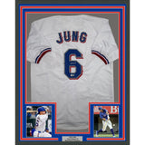 Framed Autographed/Signed Josh Jung 35x39 Texas White Jersey Beckett COA