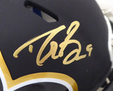 DREW BREES AUTOGRAPHED SAINTS AMP BLACK SPEED MINI HELMET IN GOLD BECKETT 179413
