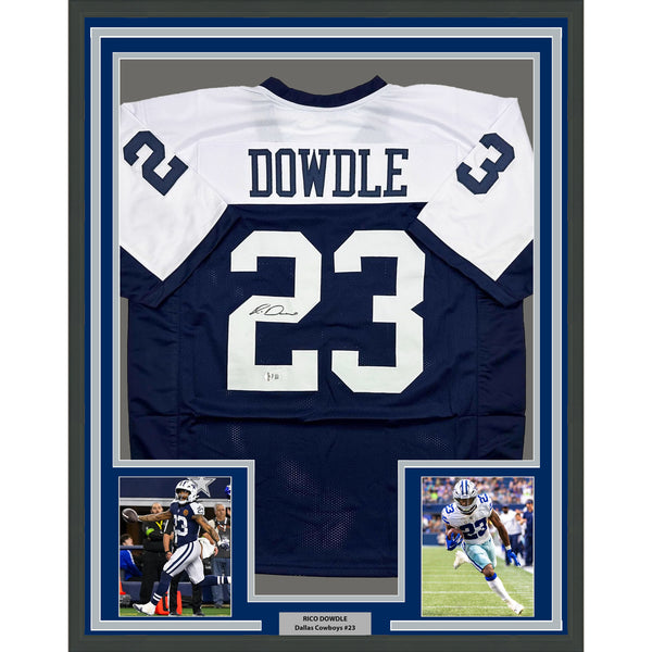 Framed Autographed/Signed Rico Dowdle 35x39 Dallas Football Jersey Beckett COA