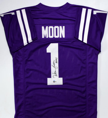 Warren Moon Autographed Purple College Style Jersey w/HOF - Beckett W Hologram