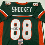 Autographed/Signed Jeremy Shockey Miami Green College Jersey JSA COA