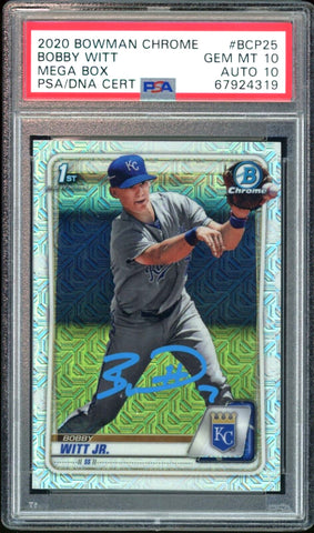 2020 Bowman Chrome Mega Mojo #BCP25 Bobby Witt Jr. RC PSA 10/10 Auto GEM MINT