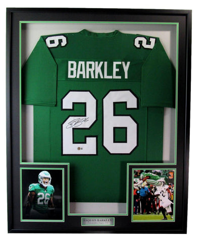 Saquon Barkley Signed/Auto Eagles Kelly Football Jersey Framed Beckett 193925