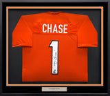 BENGALS JA'MARR CHASE AUTOGRAPHED FRAMED ORANGE JERSEY BECKETT WITNESS 239062