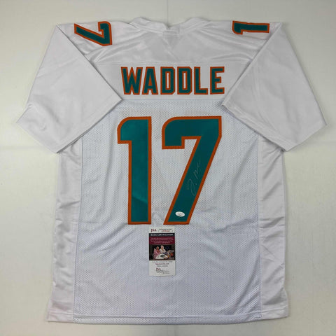 Autographed/Signed Jaylen Waddle Miami White Football Jersey JSA COA