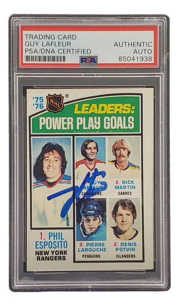 Guy LaFleur Signed 1976 Topps #5 Power Play Goals Leaders Hockey Card PSA/DNA