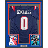 Framed Autographed/Signed Christian Gonzalez 35x39 NE Blue Jersey Beckett COA
