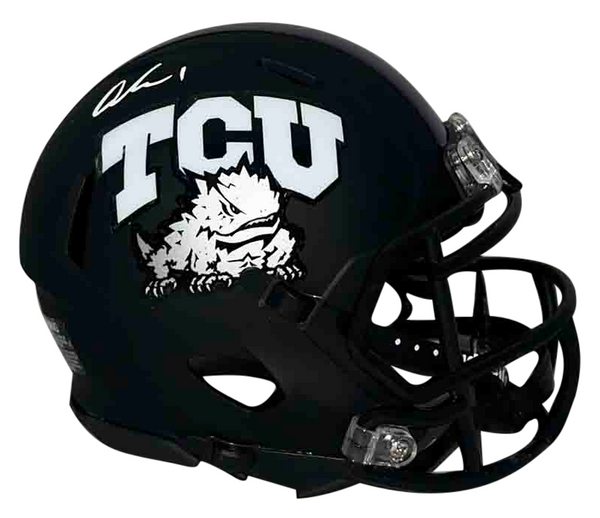 QUENTIN JOHNSTON AUTOGRAPHED TCU HORNED FROGS BLACK SPEED MINI HELMET BECKETT