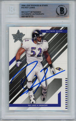 Ray Lewis Signed 2004 Leaf Rookies & Star #10 Trading Card Beckett Slab 43379