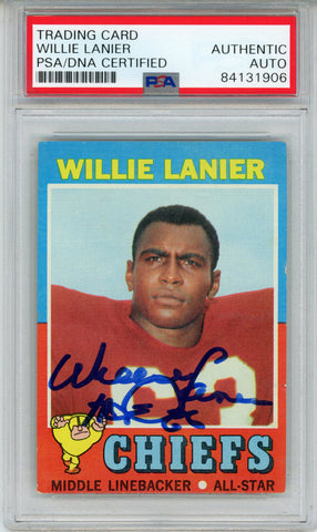 Willie Lanier Autographed 1971 Topps #114 Trading Card HOF PSA Slab 43644