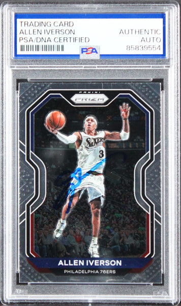 76ers Allen Iverson Signed 2020 Panini Prizm Silver #19 Card PSA/DNA Slabbed
