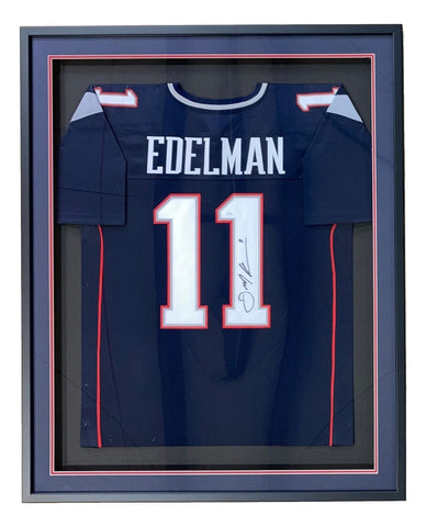 Julian Edelman Signed Framed Custom Blue Pro-Style Football Jersey JSA ITP