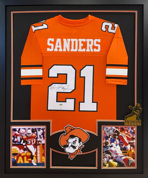 Barry Sanders Autographed Signed Framed Oklahoma State Heisman Jersey JSA