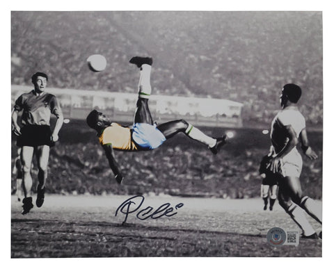 Pele Signed Iconic Overhead Kick Soccer Print Size 8'' x 10'' with Beckett COA