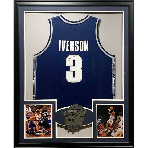 Allen Iverson Autographed Signed Framed Philadelphia 76ers Georgetown Jersey JSA