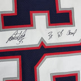 Framed Autographed/Signed Patrick Pass 35x39 NE Blue Jersey Beckett BAS COA