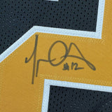 Framed Autographed/Signed Marques Colston 33x42 New Orleans Black Jersey JSA COA