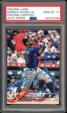 2018 Topps Update #US250 Ronald Acuna Jr. RC Blue Ink PSA/DNA Auto GEM MINT 10