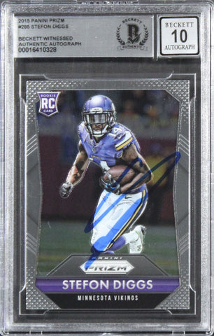 Vikings Stefon Diggs Signed 2015 Panini Prizm #285 Rookie Card Auto 10! BAS Slab