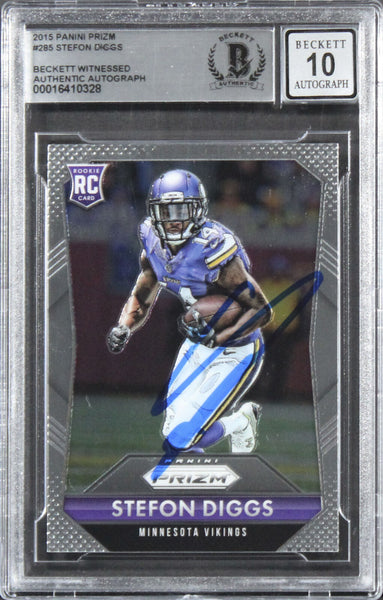 Vikings Stefon Diggs Signed 2015 Panini Prizm #285 Rookie Card Auto 10! BAS Slab