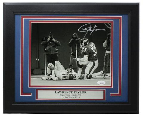 Lawrence Taylor Signed Framed 8x10 Giants Photo Sacking Cunningham Photo JSA