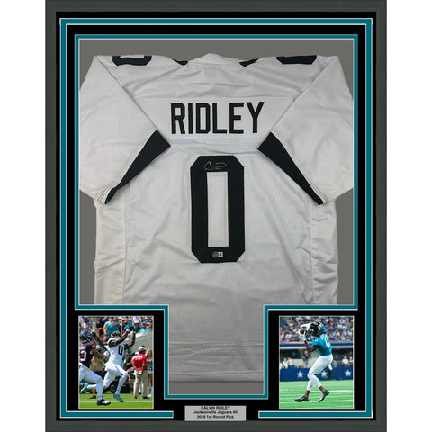 Framed Autographed/Signed Calvin Ridley 33x42 Jacksonville White Jersey BAS COA