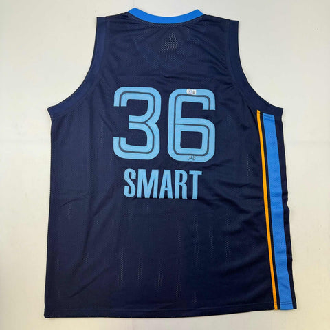 Autographed/Signed Marcus Smart Memphis Blue Basketball Jersey Beckett BAS COA