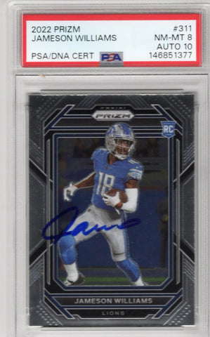 Jameson Williams Signed Detroit Lions 2022 Panini Prizm #311 PSA NM-MT8 AUTO 10