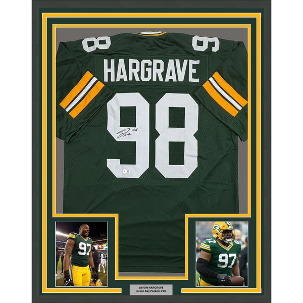 Framed Autographed/Signed Javon Hargrave 35x39 Green Bay Jersey Beckett COA