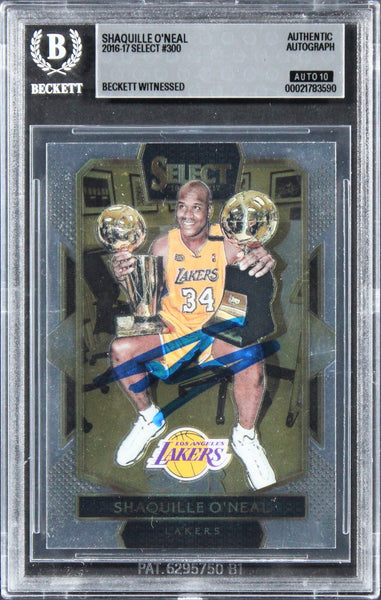 Lakers Shaquille O'Neal Signed 2016 Select #300 Card Auto Grade 10! BAS Slabbed