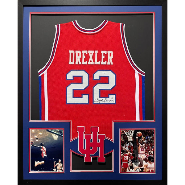 Clyde Drexler Autographed Signed Framed Houston Cougars College Jersey JSA