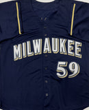 DERRICK TURNBOW Signed Custom Replica Navy Brewers Jersey AUTO - BAS