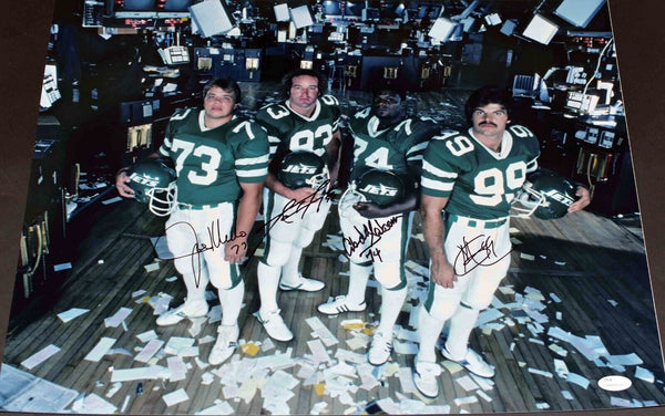 JOE KLECKO GASTINEAU LYONS SALAAM SIGNED JETS NEW YORK SACK EXCHANGE 16x20 PHOTO